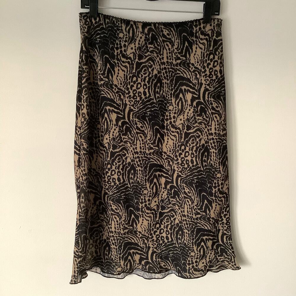 XOXO Vintage Womens Animal Print Flowy Scallop Hem Midi Slip Skirt Size Medium